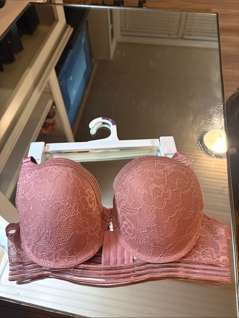 Lace Padded Strapless Bra in Dusty Rose
